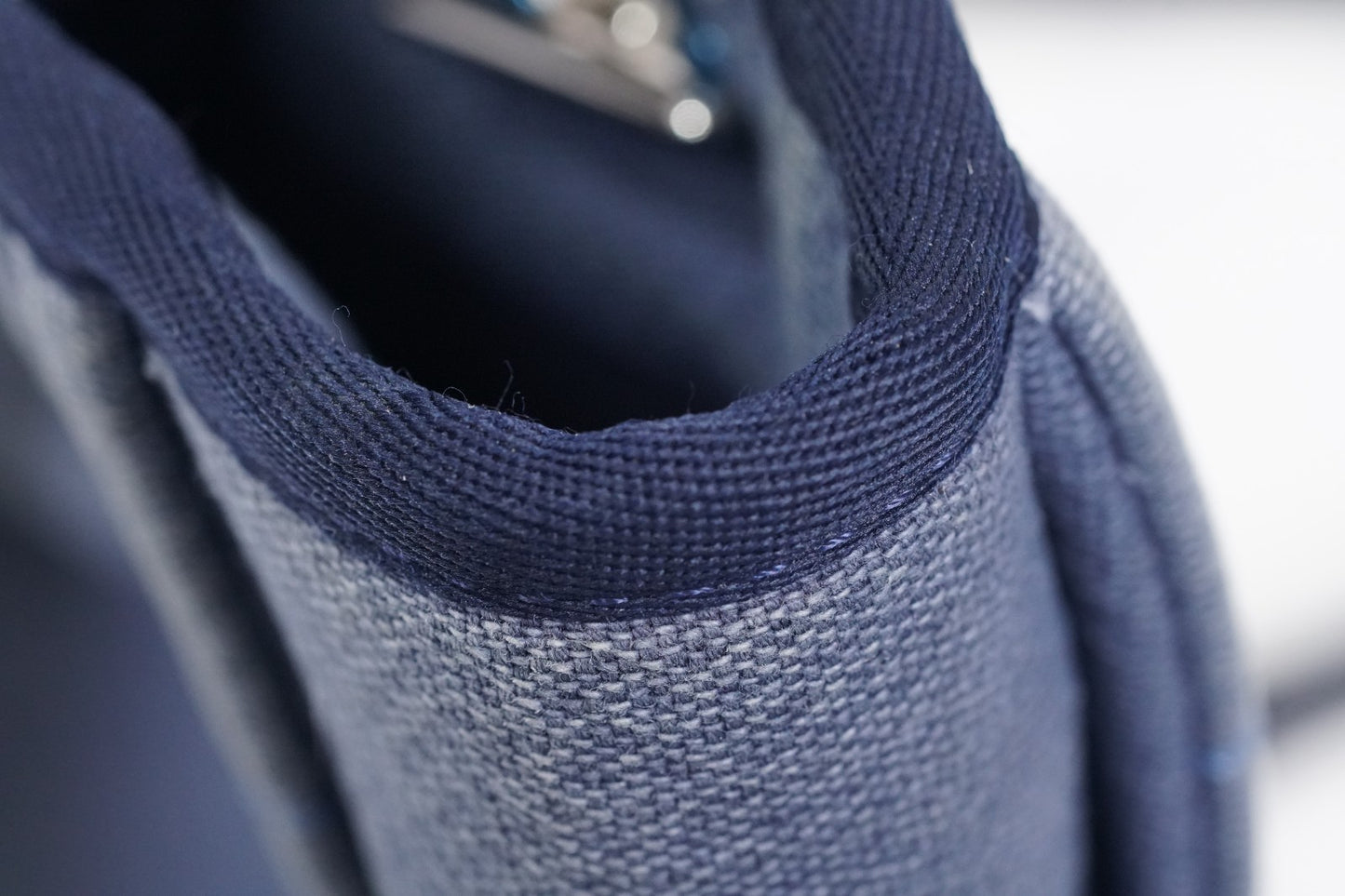 [Rank AB] CHANEL Deauville Canvas Chain Tote Bag Blue Navy Silver Hardware PM