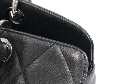 [Rank AB] CHANEL CC Logo Quilted Matelasse Caviar Leather Tote Handbag Black