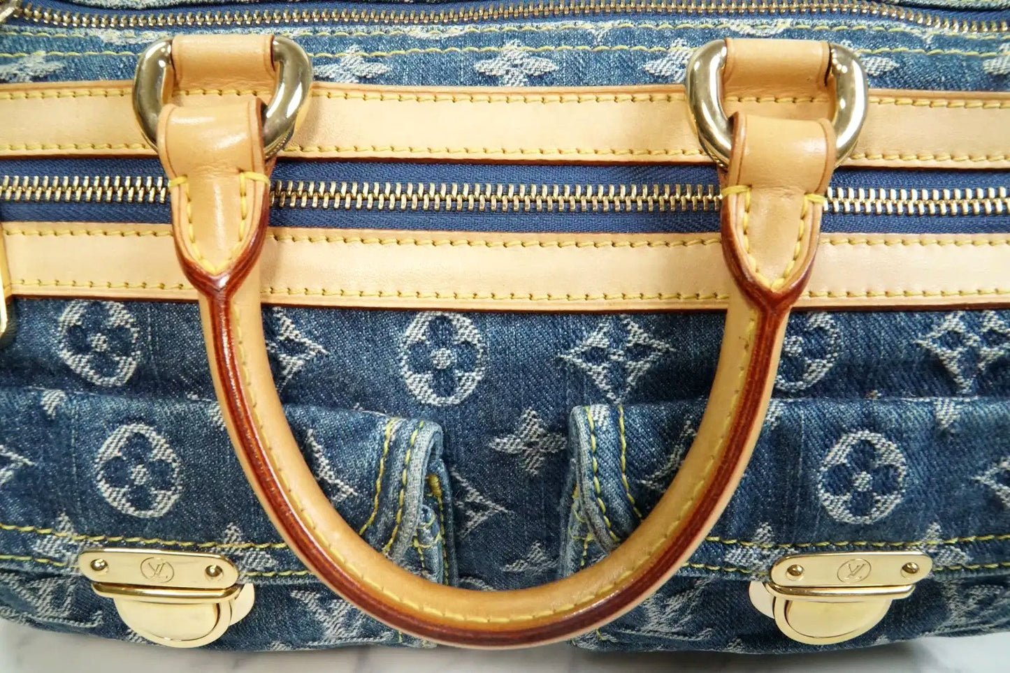 [Rank AB w/ Box ] Louis Vuitton Monogram Denim Neo Speedy Blue Handbag M95019