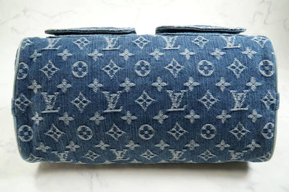[Rank AB w/ Box ] Louis Vuitton Monogram Denim Neo Speedy Blue Handbag M95019