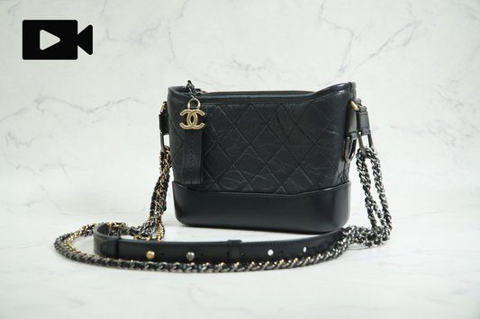 [EXCELLENT] CHANEL Gabrielle Small Hobo Chain Shoulder Bag Aged Calfskin Navy