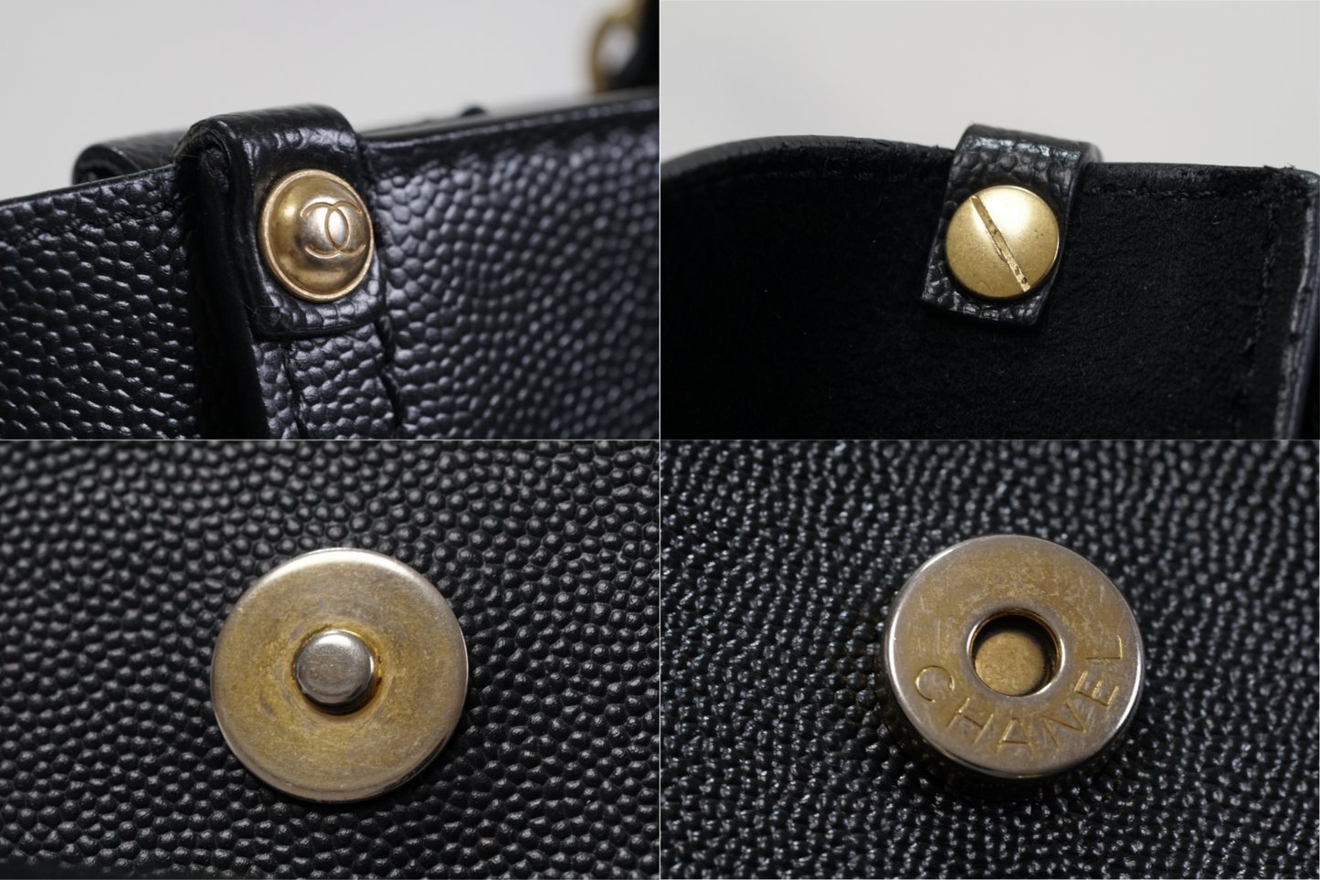 [VERY GOOD] CHANEL Deauville 2way Leather Tote Bag Caviar Skin Black Gold Auth