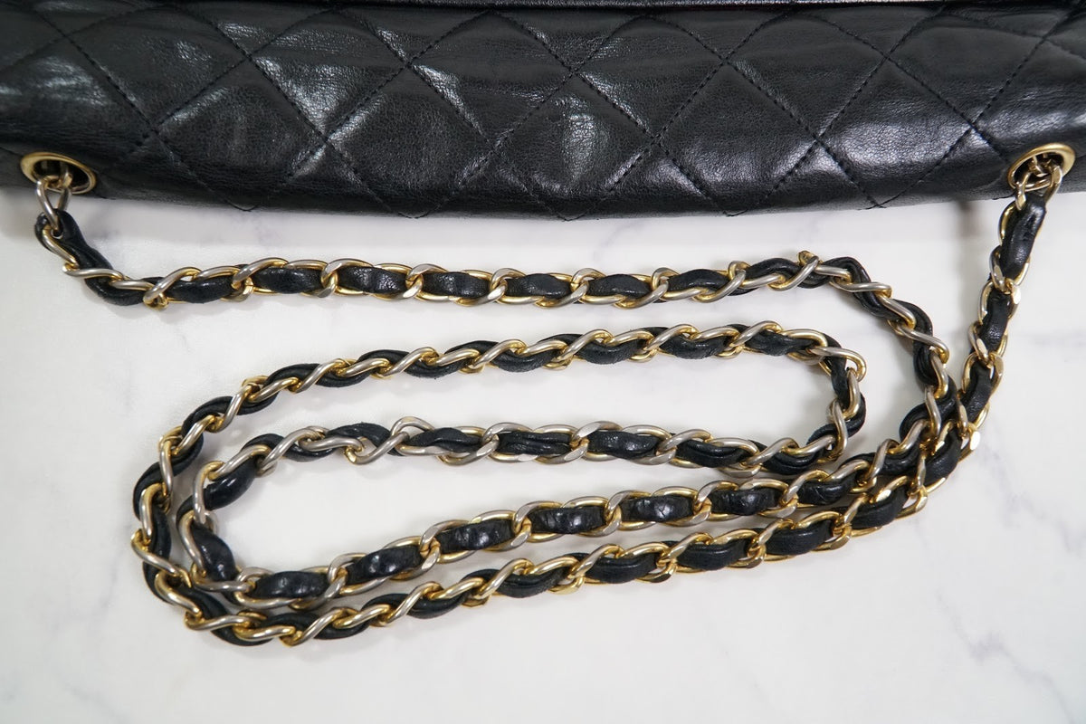CHANEL Matelasse Half Moon Chain Shoulder Bag Lambskin Black GHW Vintage