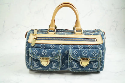 [Rank AB w/ Box ] Louis Vuitton Monogram Denim Neo Speedy Blue Handbag M95019