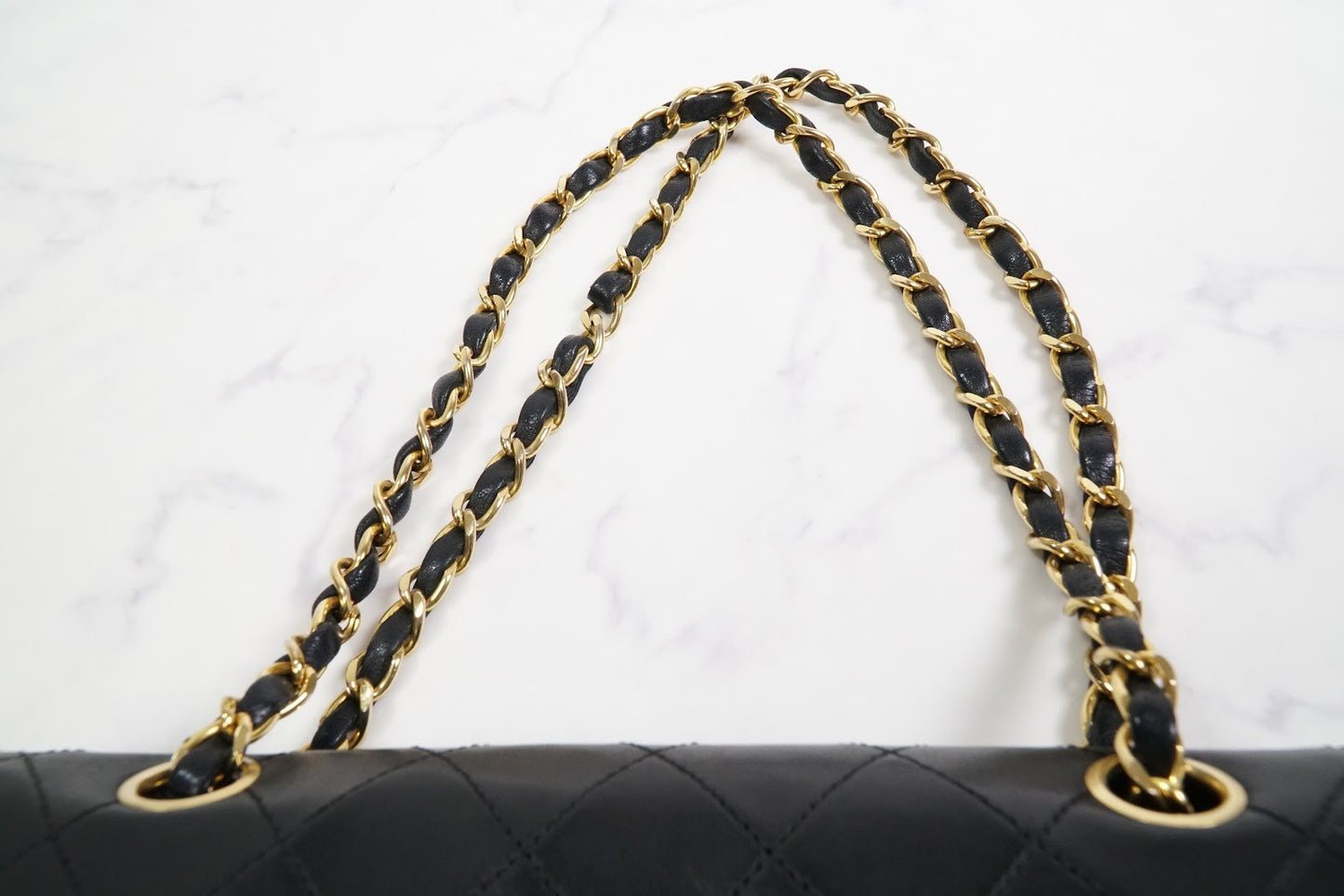 CHANEL Matelasse Full Flap W Chain Shoulder Bag Lambskin Black GHW Vintage Auth
