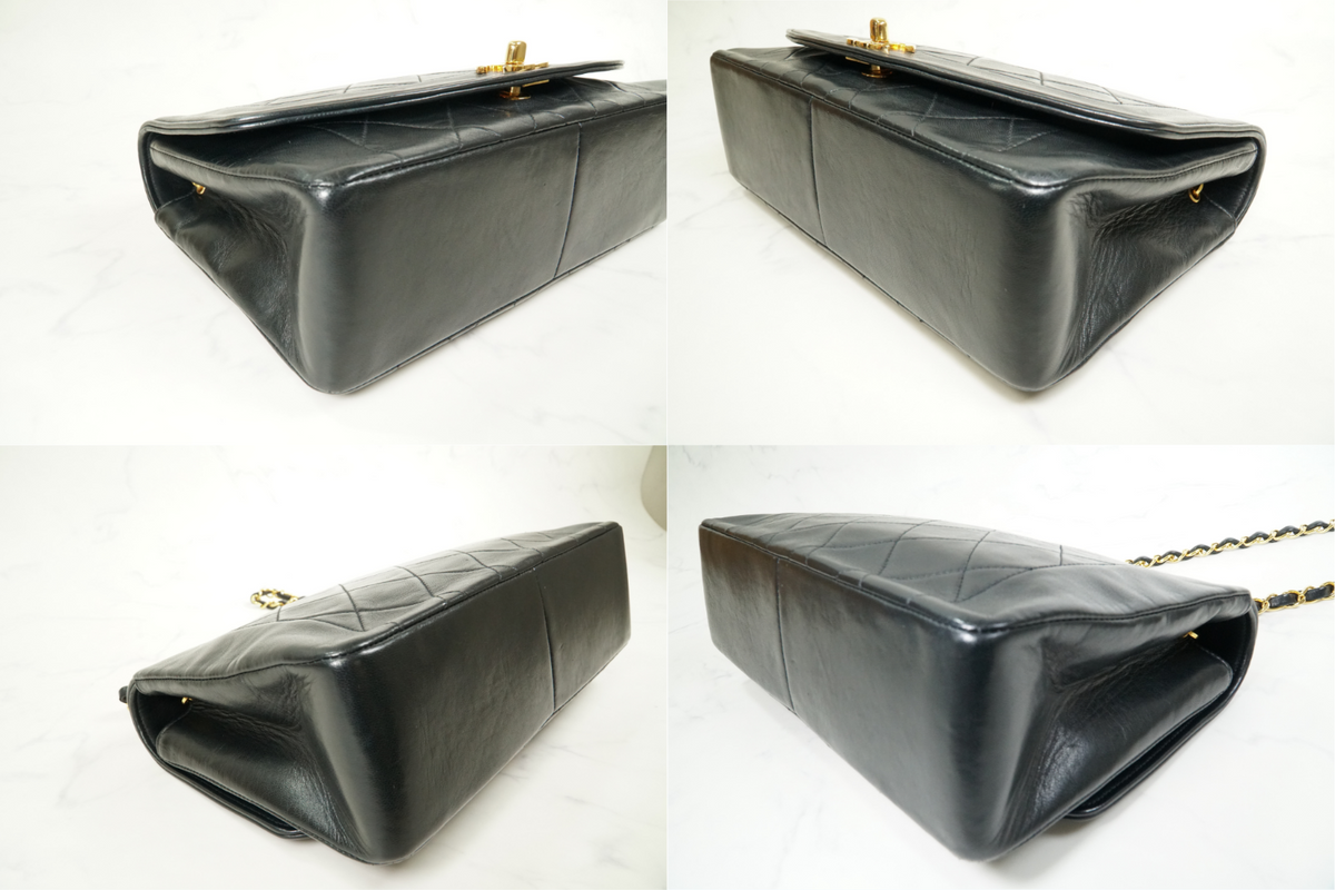 [VERY GOOD] CHANEL Vintage Diana Matelasse Chain Shoulder Bag Black Lambskin
