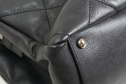 [Rank AB] CHANEL CC Logo Quilted Matelasse Caviar Leather Tote Handbag Black