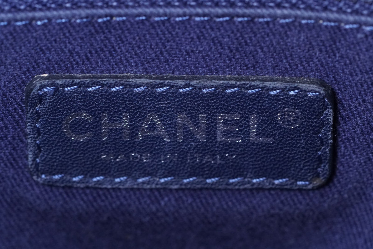 [Rank AB] CHANEL Deauville Canvas Chain Tote Bag Blue Navy Silver Hardware PM