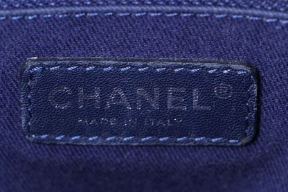 [Rank AB] CHANEL Deauville Canvas Chain Tote Bag Blue Navy Silver Hardware PM