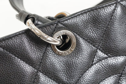[Rank AB] CHANEL CC Logo Quilted Matelasse Caviar Leather Tote Handbag Black
